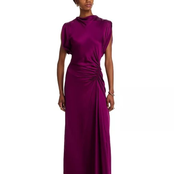 A.L.C. Nadia Satin Bias Cut Ruched Draped Gown Jewel Purple - Picture 4 of 15